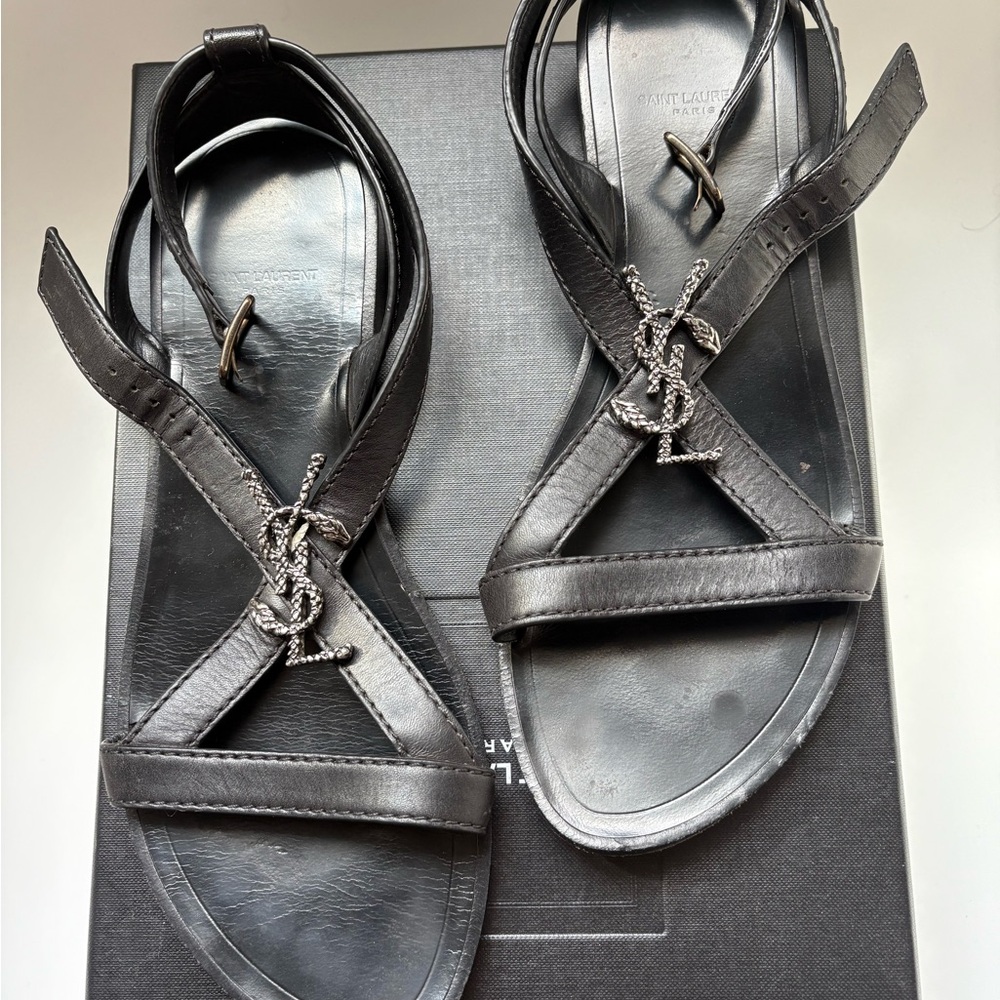 Saint Laurent Black Sandals with YSL Logo